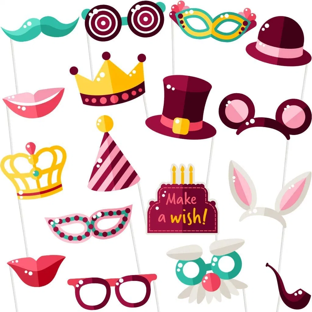 Birthday Photo Booth Props - Birthday Party Photobooth Props and Signs (17 Count) - Large and Durable Happy Birthday Photo Booth Props - Cute &amp; Funny Birthday P