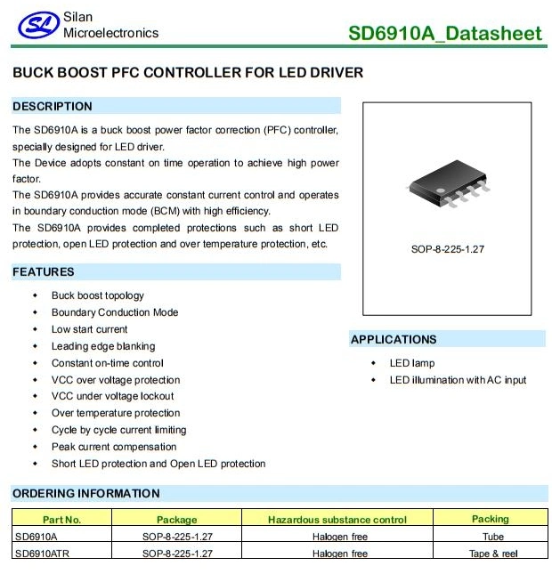 PFC Controller for LED Driver Buck Boost SD6910A IC CTC